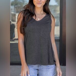 Grace & Lace Dark Gray Pocket Tank Top
